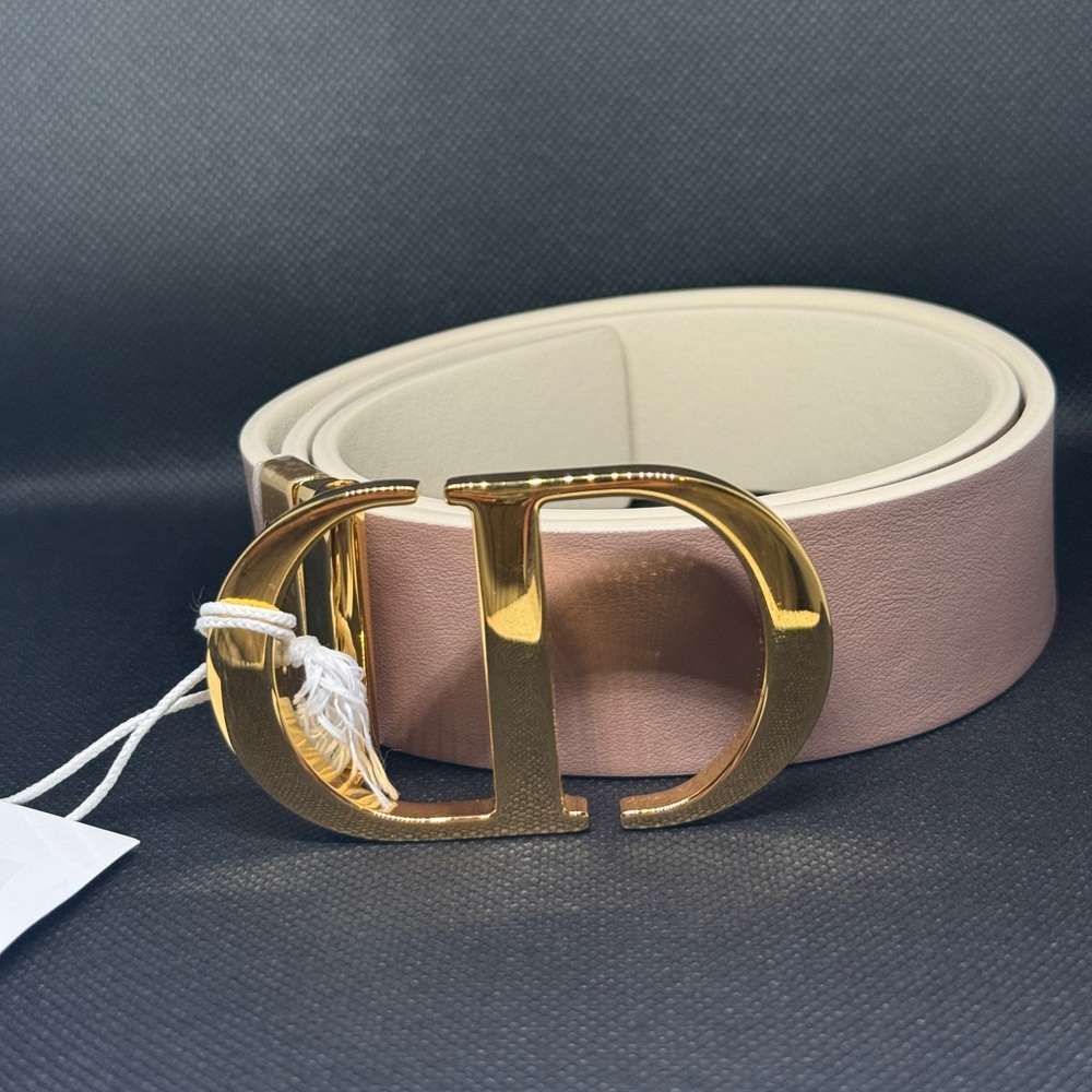DIOR BNIB NWT 30 MONTAIGNE LEATHER BELT SIZE 75 IN BLANC/ WHITE AND PINK PASTEL - Picture 6 of 9